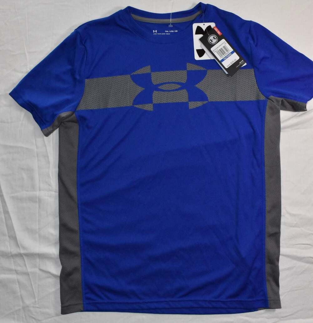 Under Armour Boys HeatGear Loose Graphic T-Shirt Blue Gray YXL (1042)